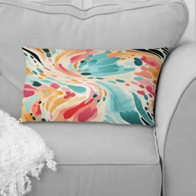 Design Art Multicolor Feather Fury Iii - Printed Pillow In Teal;multicolor