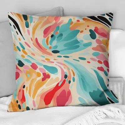 Design Art Multicolor Feather Fury Iii - Printed Throw Pillow In Blue;black;brown;green;red;yellow