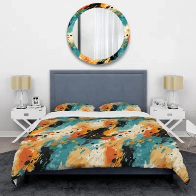 Design Art Multicolor Feather Fury V Duvet Cover Set In Blue;yellow;teal