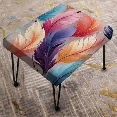 Design Art Multicolor Feathered Animal Elegance - Abstract Rectangle Ottoman In Multi-color