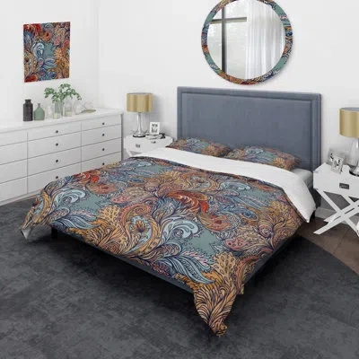 Design Art Multicolor Floral Paisley - Abstract Duvet Cover Set - Microfiber Polyester In Blue;brown;orange