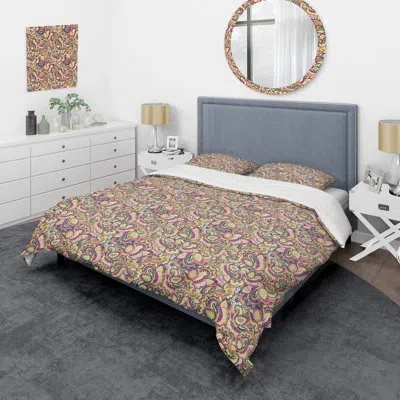 Design Art Multicolor Floral Paisley - Abstract Duvet Cover Set - Microfiber Polyester In Brown