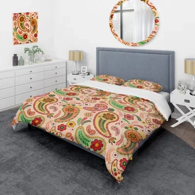 Design Art Multicolor Floral Paisley - Abstract Duvet Cover Set - Microfiber Polyester In Pink