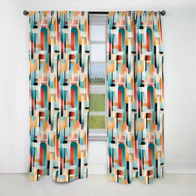 Design Art Multicolor Geometric Gridlock - Abstract Curtain - Blackout Geometric Curtain - 1 Panels In Multi-color