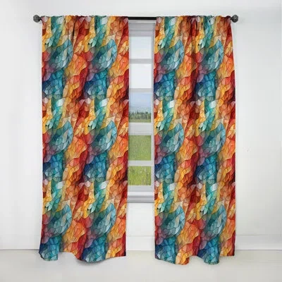 Design Art Multicolor Glass Mosaic - Abstract Curtain - Blackout Geometric Shapes Curtain - 1 Panels In Green;yellow