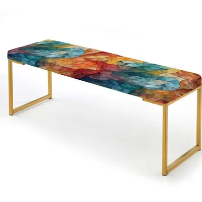 Design Art Multicolor Glass Mosaic - Geometric Upholstered Gold Bench