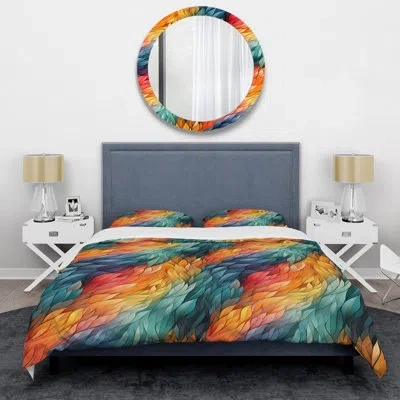 Design Art Multicolor Glass Mosaic I - Geometric Duvet Cover Set - Microfiber Polyester In Green;yellow