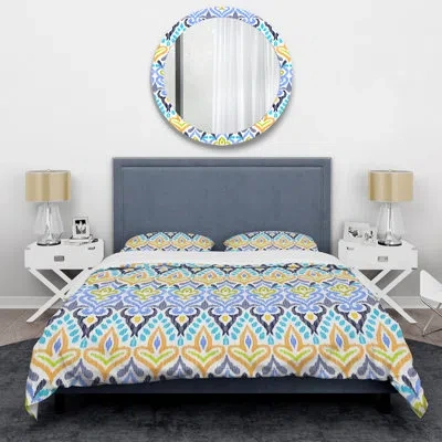 Design Art Multicolor Ikat Ogee - Abstract Duvet Cover Set - Microfiber Polyester In Blue,green