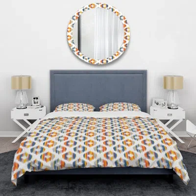 Design Art Multicolor Ikat Ogee - Abstract Duvet Cover Set - Microfiber Polyester In Blue,yellow