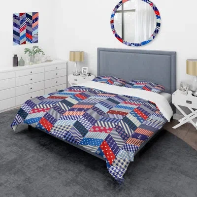 Design Art Multicolor Lines Patchwork - Patterned Duvet Cover Set In Blue,red,black