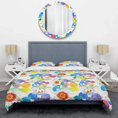 Design Art Multicolor Lotus Flower - Cabin & Lodge Duvet Cover Set In Yellow,purple