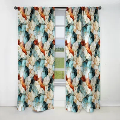 Design Art Multicolor Marble Mosaic Harmony Pattern - Abstract Marble Marble Blackout Curtain - 1 Panels In Beige;orange