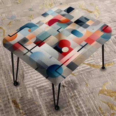 Design Art Multicolor Matrix Grid - Geometric Rectangle Ottoman In Multi-color