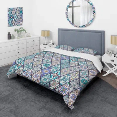 Design Art Multicolor Mega Patchwork - Abstract Duvet Cover Set - Microfiber Polyester In Blue,purple,orange