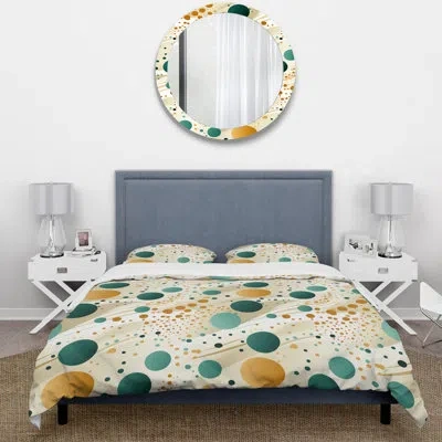 Design Art Multicolor Mid Century Pattern On Beige I - Midcentury Duvet Cover Set - Microfiber Polyester In Green;beige