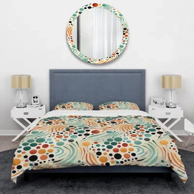 Design Art Multicolor Mid Century Pattern On Beige - Midcentury Duvet Cover Set In Blue;yellow