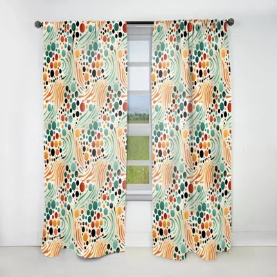Design Art Multicolor Mid Century Pattern On Beige - Mid-century Velvet Curtain - Room Darkening - 1 Panel