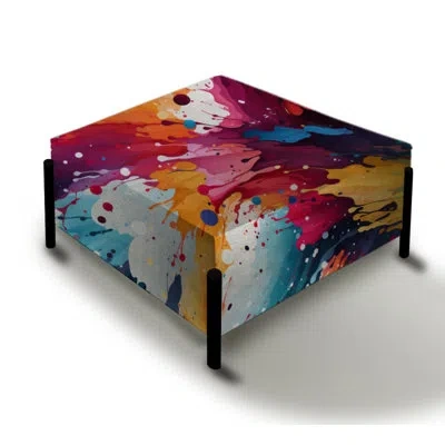 Design Art Multicolor Paint Splatter Swirl Harmony - Abstract Large Square Ottoman In Multi-color