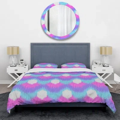 Design Art Multicolor Pastel Ikat - Abstract Duvet Cover Set - Microfiber Polyester In Blue,pink