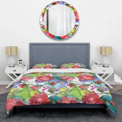 Design Art Multicolor Peonies Rose Multicolor Peonies Rose Duvet Cover Set In Pink,green,blue