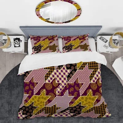Design Art Multicolor Quilting Patchwork - Abstract Duvet Cover Set - Microfiber Polyester In Pink,orange