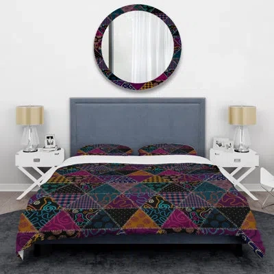 Design Art Multicolor Quilting Patchwork - Abstract Duvet Cover Set - Microfiber Polyester In Purple,black,blue