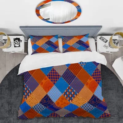 Design Art Multicolor Quilting Patchwork - Abstract Duvet Cover Set - Microfiber Polyester In Red,blue