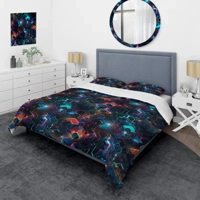 Design Art Multicolor Retro Futurism Geometric - Geometric Duvet Cover Set In Red;pink;teal