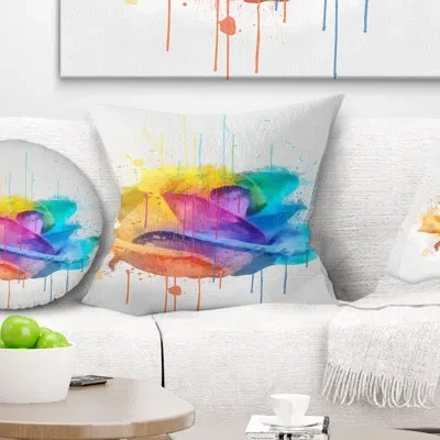 Design Art Multicolor Rose With Color Splashes - Floral Printed Pillow In Yellow