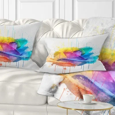 Design Art Multicolor Rose With Color Splashes - Floral Printed Throw Pillow