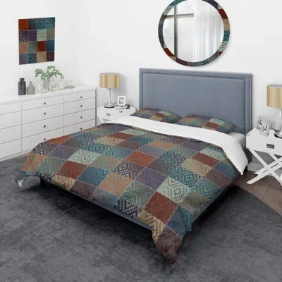 Design Art Multicolor Satin Patchwork Multicolor Satin Patchwork - Patterned Duvet Cover Set In Purple,blue,orange