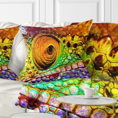 Design Art Multicolor Scaly Skin Of Lizard - Animal Printed Pillow In Orange