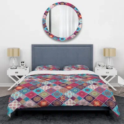 Design Art Multicolor Square Patchwork - Abstract Duvet Cover Set - Microfiber Polyester In Pink,black,blue