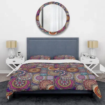 Design Art Multicolor Square Patchwork - Abstract Duvet Cover Set - Microfiber Polyester In Pink,blue,cream