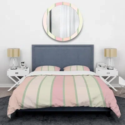 Design Art Multicolor Striped Pattern - Abstract Duvet Cover Set - Microfiber Polyester In White;pink