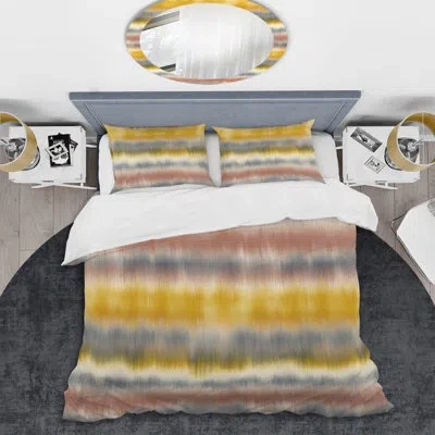 Design Art Multicolor Striped Pattern - Abstract Duvet Cover Set - Microfiber Polyester In Yellow