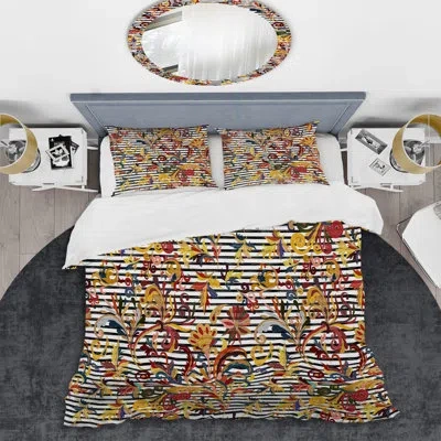Design Art Multicolor Striped Pattern - Abstract Duvet Cover Set - Microfiber Polyester In Yellow,red