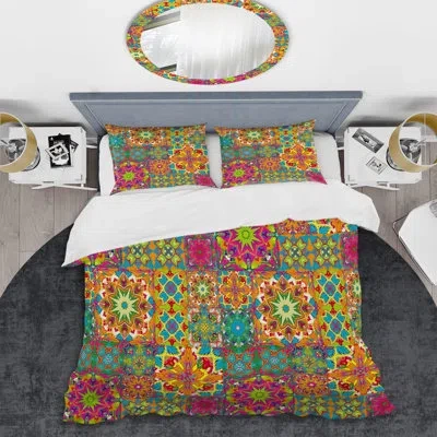 Design Art Multicolor Tile Patchwork - Patterned Duvet Cover Set In Pink,green,blue