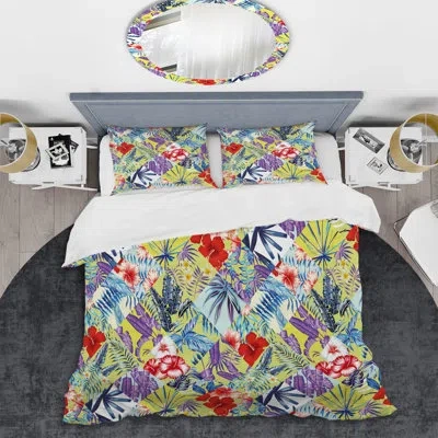 Design Art Multicolor Tropical Patchwork - Patterned Duvet Cover Set In Multi Color