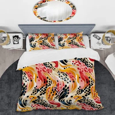 Design Art Multicolor Urban Elegance Iii Black/yellow Microfiber Duvet Cover Set In Black;yellow