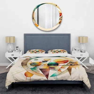 Design Art Multi-color Watercolor Geometric Art Iv Beddingmicrofiber / Polyester Duvet Cover Set In Green;orange