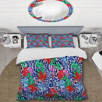 Design Art Multicolor Zebra Pattern - Animals Duvet Cover Set - Microfiber Polyester In Blue,red