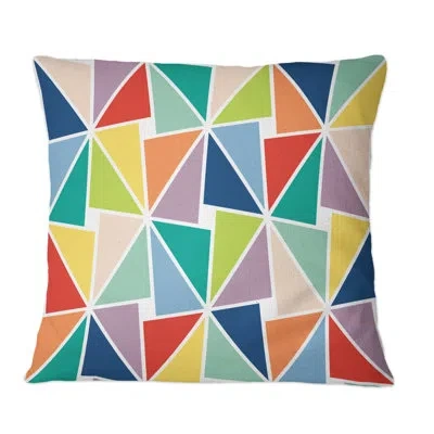 Design Art Multicolored Triangle Pattern - Patterned Printed Throw Pillow In Blue;black;brown;green;red;yellow