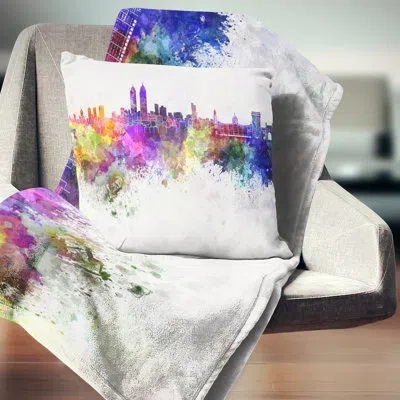 Design Art Mumbai Skyline - Cityscape Printed Pillow In Yellow;purple