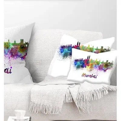 Design Art Mumbai Skyline - Cityscape Printed Throw Pillow
