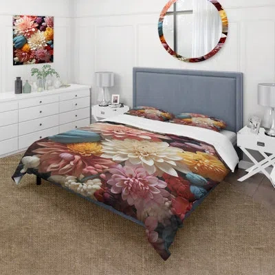 Design Art Mums Autumn Hues Showcases Ii - Mums Duvet Cover Set - Microfiber Polyester In Blue;pink;cream