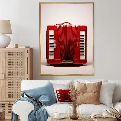 Design Art Music Accordions Accord Classic Red I On Canvas Print In Gold Floater Framed