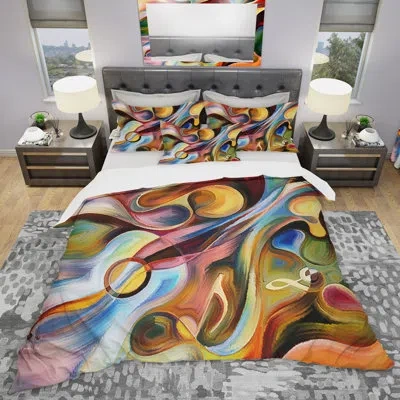 Design Art Music Beyond The Frames - Abstract Duvet Cover Set - Microfiber Polyester In Yellow