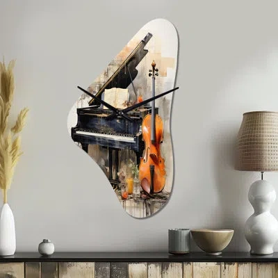 Design Art Music Melancholy Melodies Subdued - Music Asymmetrical Metal Clock, Black Unique Shape Wall Clock Pr In Black;brown