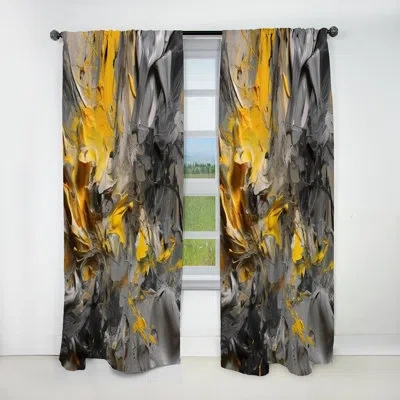 Design Art Mustard Yellow And Vivid Gray V - Abstract Blackout Curtain - 1 Panel In Gray;yellow